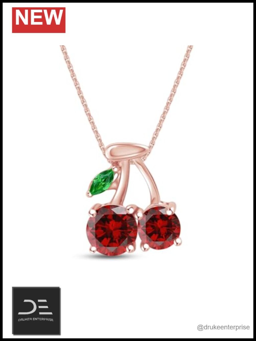 Sterling Silver & 14K Rose Gold Plated Pendant Necklace Simulated Emerald Garnet
